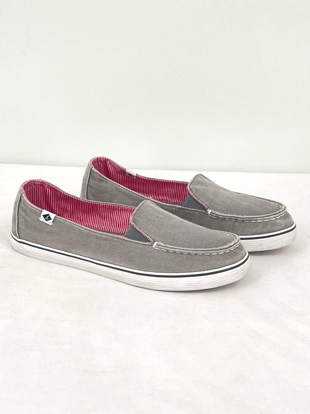 Sperry Katama Washable Grey Canvas Slip On Boat Shoe Loafers Women’s 7.5